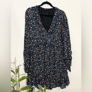 Zara Black and Blue Floral Long Sleeve Dress